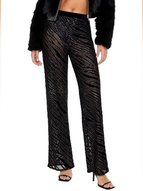 Forever 21 Women's Sheer Sequin Zebra Flare Pants glitter XS Night out sexy